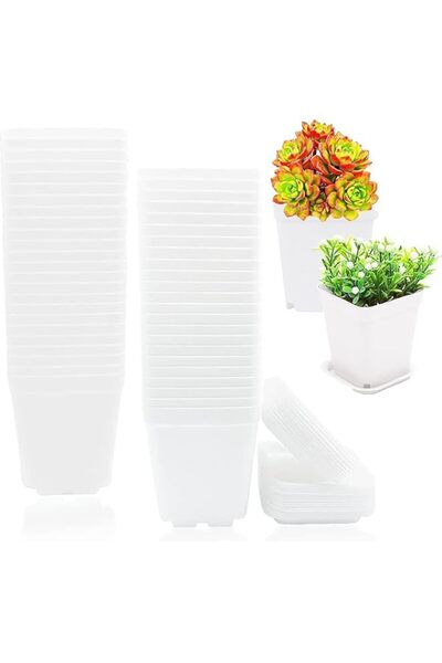 Generic Plastic Plant Pot,Plastic Square Nursery Pots with Saucers Small Flow...