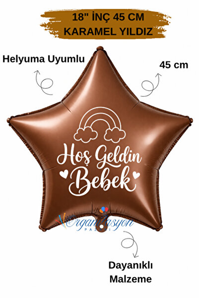 Organizasyon Pazarı 18 Inch Brown Star Foil Balloon |   Welcome Baby Rainbow ...