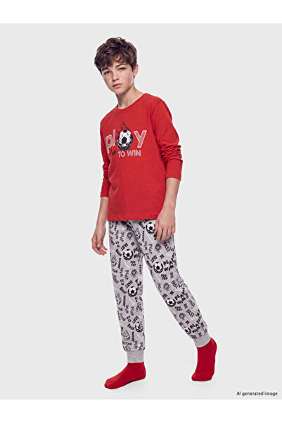 LC Waikiki Rmz Gi̇yi̇m Farkiyla Printed Boys' Pajama Set