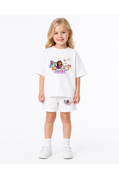 fasardi Gabby's Dream House Printed Oversize 100% Cotton T-Shirt Shorts 2-Pie...