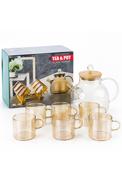 Generic Brand Borosilicate Glass Teapot Set 1000 ml with 6 100 ml Cups and St...
