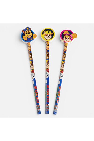 PAW PATROL 3 bucăți creioane elegante cu radieră - Lemn albastru