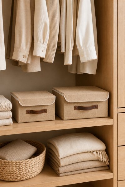 Dathcha 2-Piece Jute Organizer Set with Lid S-M Size Closet Shelf Bathroom Accessory and Textile Storage Box