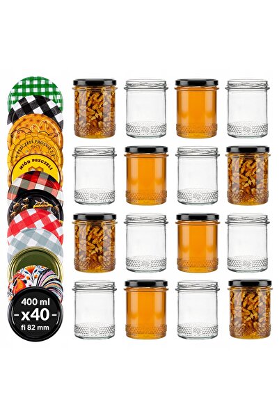 SuperButelki Set Borcane din Sticla cu Model Decorativ Si Capace, 400 ml, 10....