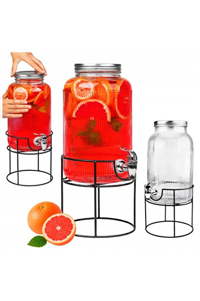 SuperButelki Borcan din Sticla cu Robinet Si Suport Metalic, 6 l, 30x42 cm, M...