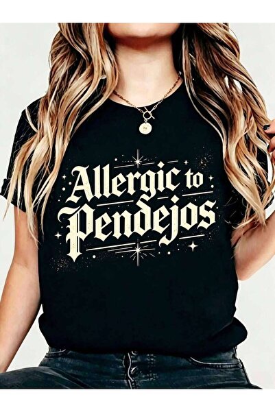 k222 تي شيرت نسائي كاجوال مضحك بطبعة "Allergic To Pendejos" هدية صيفية لها