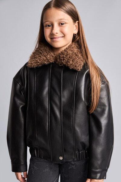 DeFacto Water Repellent Fur Collar Stitching Detailed Faux Leather Jacket Coa...