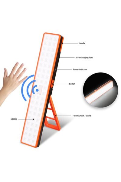 OEM Rechargeable Flashlight Black Orange with 3 Light Functions & USB - 42cm