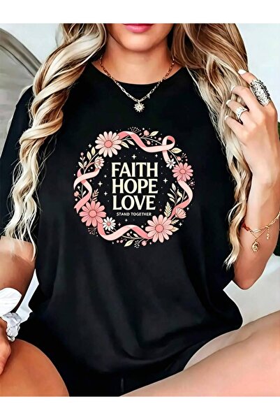 kai22 Casual Floral Graphic, Women's T-Shirt, Faith Hope Love Stand Together ...