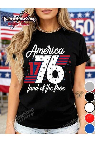kai22 1776 Patriotic Tee, "Land The Free" Print, 100% Cotton Crew Neck, Class...