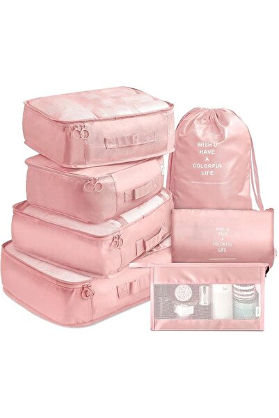 GENERAL Set of 7 Cubes for Organizing Travel Bags with Toiletry Bag (Light Bl...