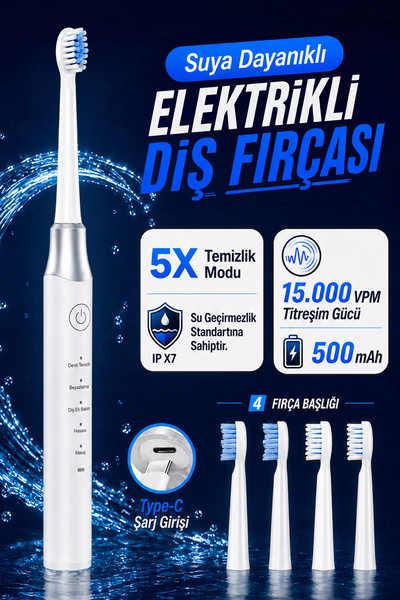 mimtec Elektrikli Diş Fırçası - 5 Temizlik Modu Su Geçirmez 4 Yedek Başlıklı ...