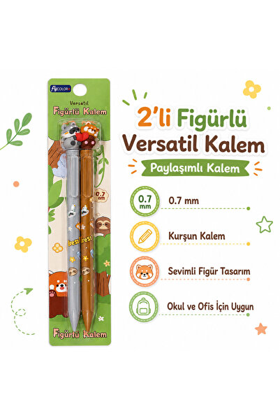 FLY COLOR Eşli Figürlü Versatil Uçlu Mekanik Kalem Seti 0.7mm