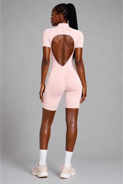 Art of Act Sculpt Open-Back Zip-Up Biker Jumpsuit – Blush