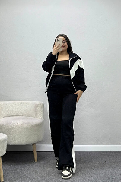 BELENDİR Women's 3 Thread Compact Zippered Tracksuit Set Black White