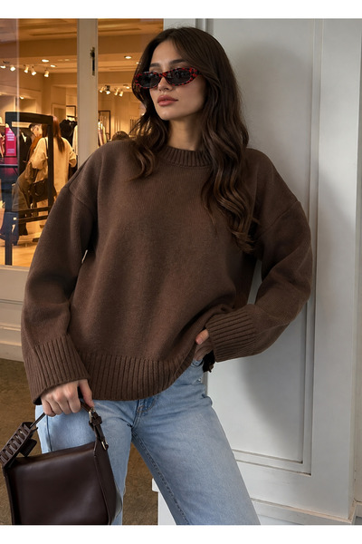 DepoExport Brown Pink Oversize Knitted Sweater