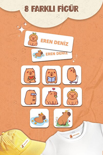 MSticker Kıyafet Etiketi - Okul Kıyafetlerine Kişiye Özel 30 Saniyede Kolay Uygulama Yıkanabilir - Capybara