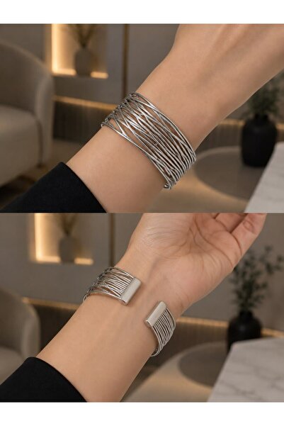 MARE BUTİK Silver Color Multi-Row Wire Clamp Bracelet