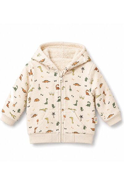 Tiffany Wool Muslin Dinosaur Theme Cardigan Multicolor