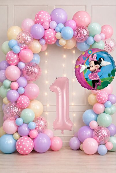 ALYA PARTİ LED'li Minnie Mouse Temalı Doğum Günü Balon Seti | Pembe Benekli P...