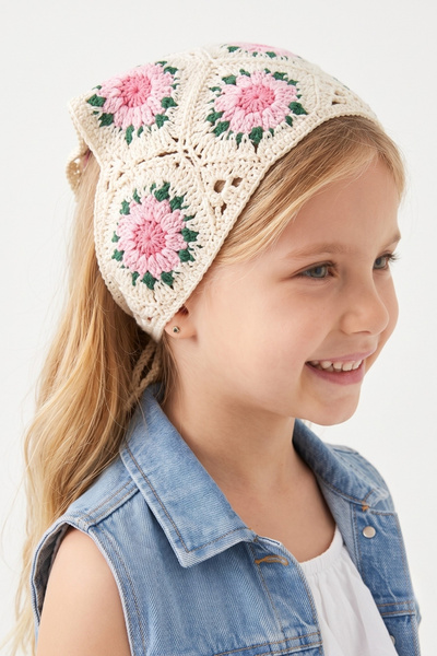 Le Mabelle Pembe Kiraz Çiçeği Desenli Kız Çocuk Bandana