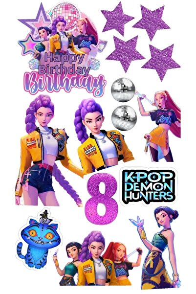 telaşe memuru زينة كعكة K-POP Demon Hunters لعمر 8 سنوات - زينة كعكة من الورق...