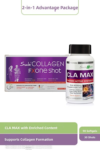 Suda Collagen سودا إف إكس ون شوت أورانج 40 مل × 30 حبة + سودا كلا ماكس 90 كبس...