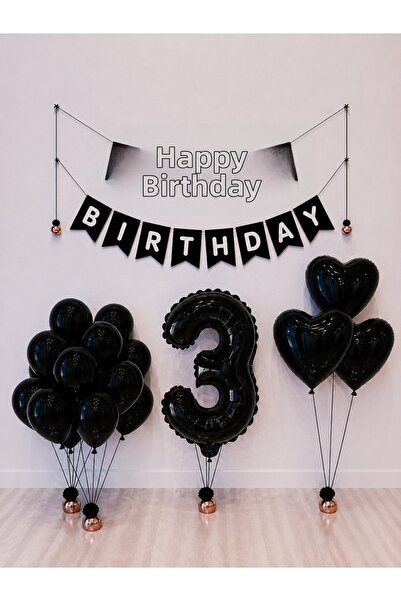 Balonsan مجموعة بالونات عيد ميلاد سعيد باللونين الأسود والفضي -3-