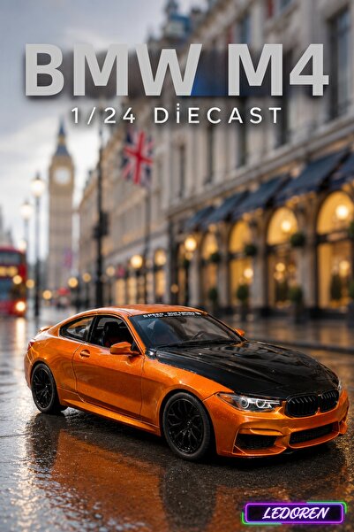 L'eDoren Orange Color Bmw M4 1/24 Diecast Collectible Model Car