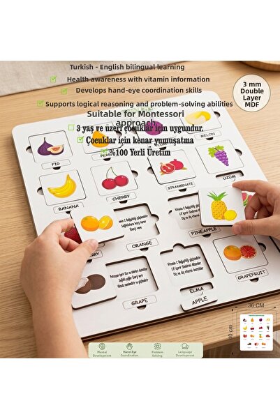 wood 14 dizayn Wooden Fruit Matching Educational Puzzle – 3 mm Mdf Double Lay...