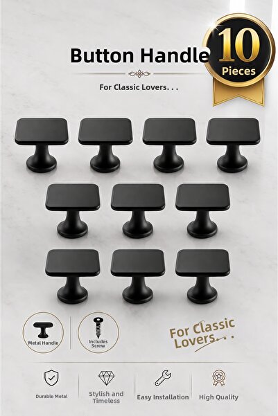 Badem10 10Pcs Square Metal Button Handle Matte Black Furniture Kitchen Cabine...