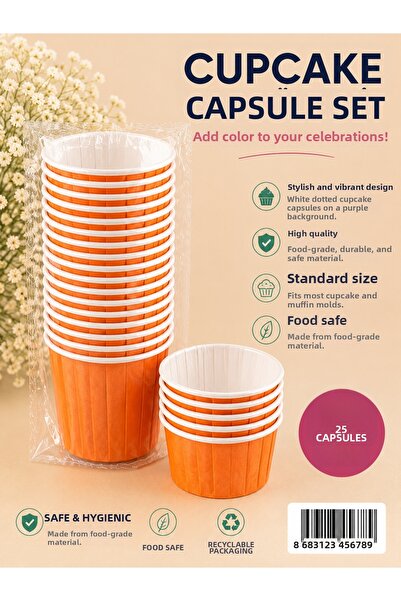 Partifabrik Cupcake Capsule Thick Non-Bending Mold-Free Use 25 Pieces Orange