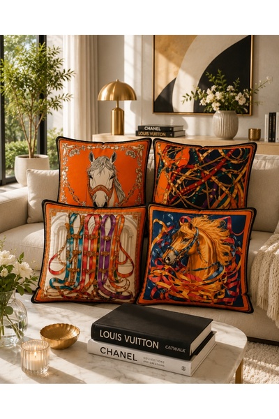 stellahomes Luxury Horse Figured Digital Printed Throw Pillow Cover Set of 4 ...