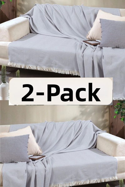 Miracolo Home غطاء كرسي قطني رمادي فاتح بحواف أمامية 170x210 سم
