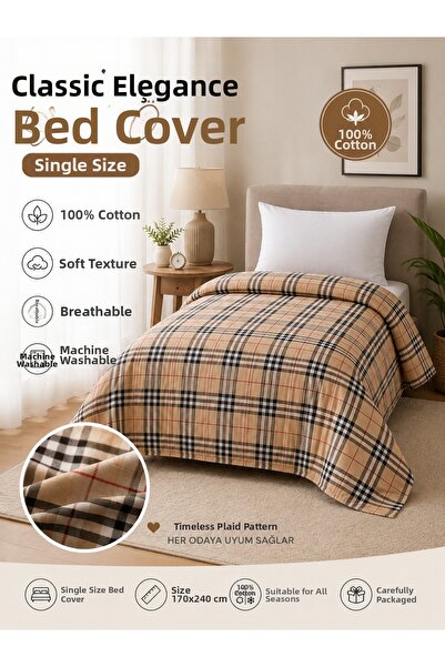 Vivesta Home 100% Cotton Single Bedspread 170X240 cm |   Classic Plaid Patter...