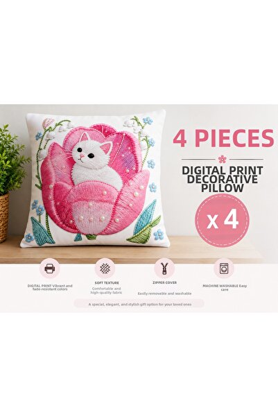 arslan deco Decorative Throw Pillow Cover 4 Pieces Digital Printing Zippered ...