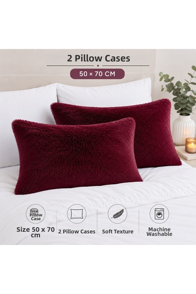 EYPRICH Luxury Lamb Plush Pillowcase 2 Pieces 50X70 cm Burgundy Plush Decorat...