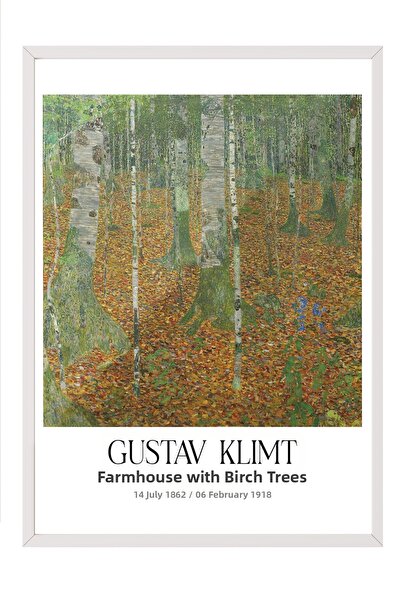 Postifull Gustav Klimt - Farmhouse with Birch Trees, White Framed Painting, A...