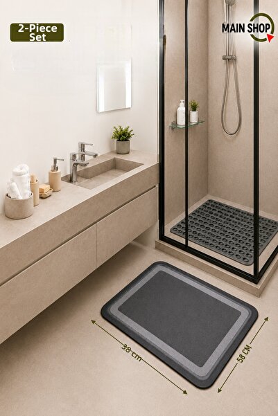 MAİN SHOP Non-Slip Bathroom Shower Mat Set of 2 - Quick Water Drain Shower Ma...