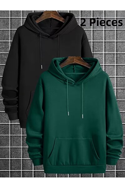 DAXİS Sportwear Company Pachet avantajos de 2 hanorace de bază cu glugă și bu...