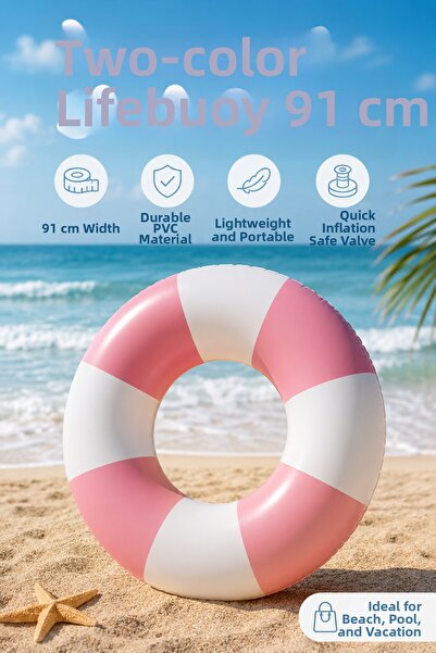 craftivio 91 cm Two-Color Striped Inflatable Sea and Pool Ring Adult & Childr...
