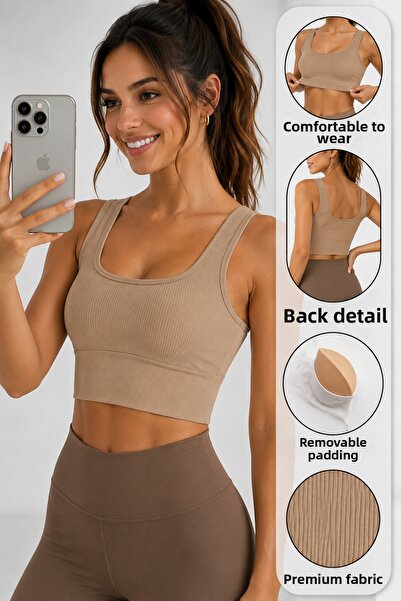 OVERMAX Premium Supportive Thick Strap Padded Crop Sports Bra – All-Day Comfo...
