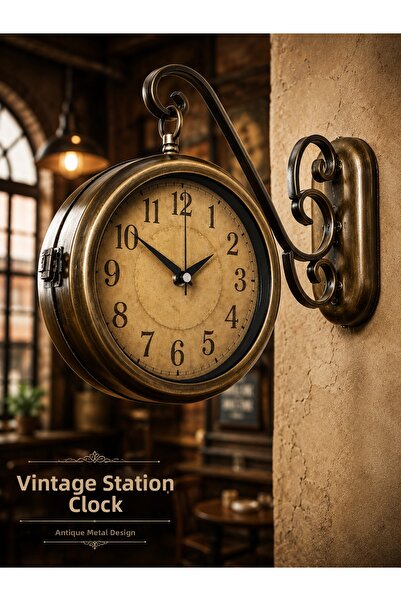 KOLAYEV ساعة حائط كلاسيكية ذات وجهين مقاس 36 × 25 سم، ساعة حائط معدنية عتيقة ...