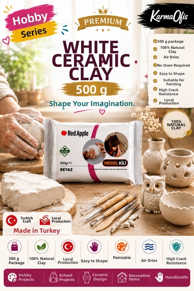 KarmaOfis طين السيراميك الأبيض 100% طبيعي يجف بالهواء للتشكيل |   500 جرام