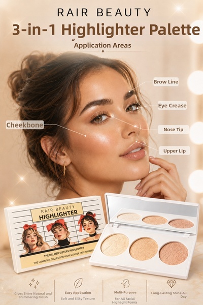 RAİR BEAUTY 3-Piece Highlighter-Illuminator Palette, Makeup Palette