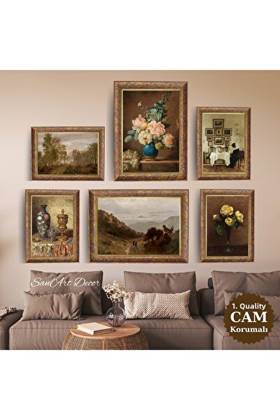 Sanart Set de picturi în ulei vintage înrămate, set de picturi înrămate din 6...