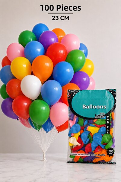 BALON DİYARI Mixed Pastel Color Balloons 23 cm 100 Pieces – High Quality Span...
