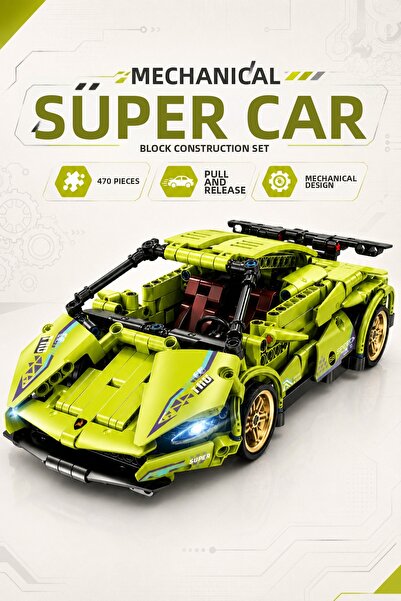 YILDIRIM OYUNCAK Pull and Drop Mechanical Super Car Building Block Set 470 Pi...