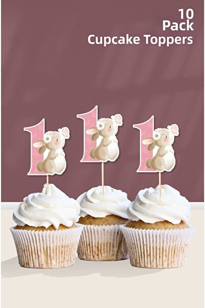Markasız ucuz Butterfly Rabbit 1 Year Old Cupcake Ornament'10Pcs