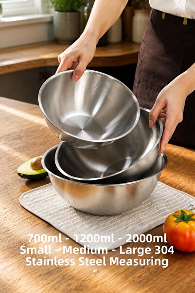 Destpak 3Pcs Korean Style Mixing Bowl Set with Scale - Professional 304 Quali...